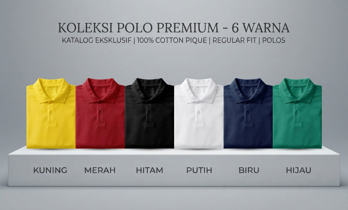 Pilihan warna kaos polo, kuning, merah, hitam, putih, biru, hijau bordir kaos polo jogja