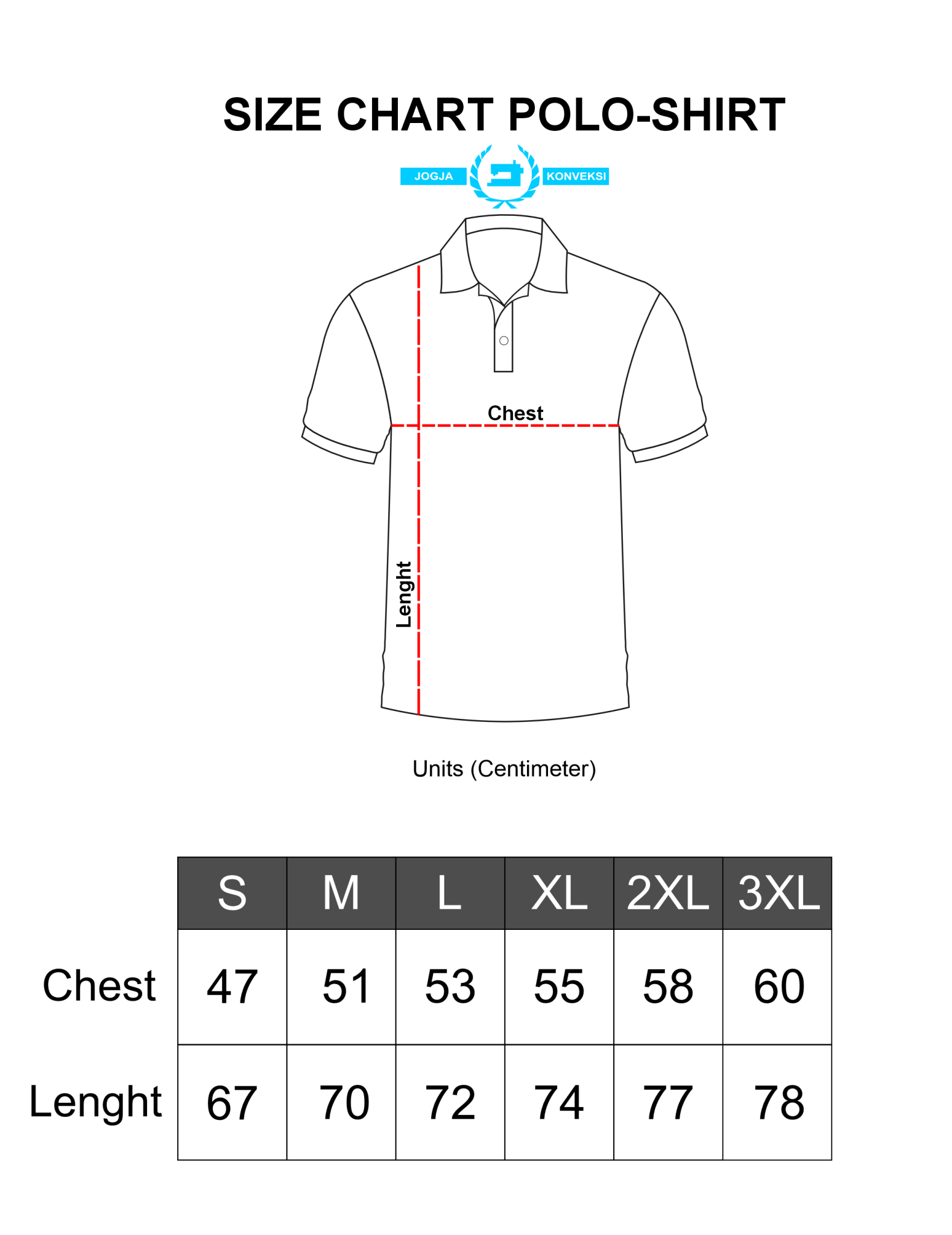 SIZE CHART - KAOS POLO - BORDIR KAOS